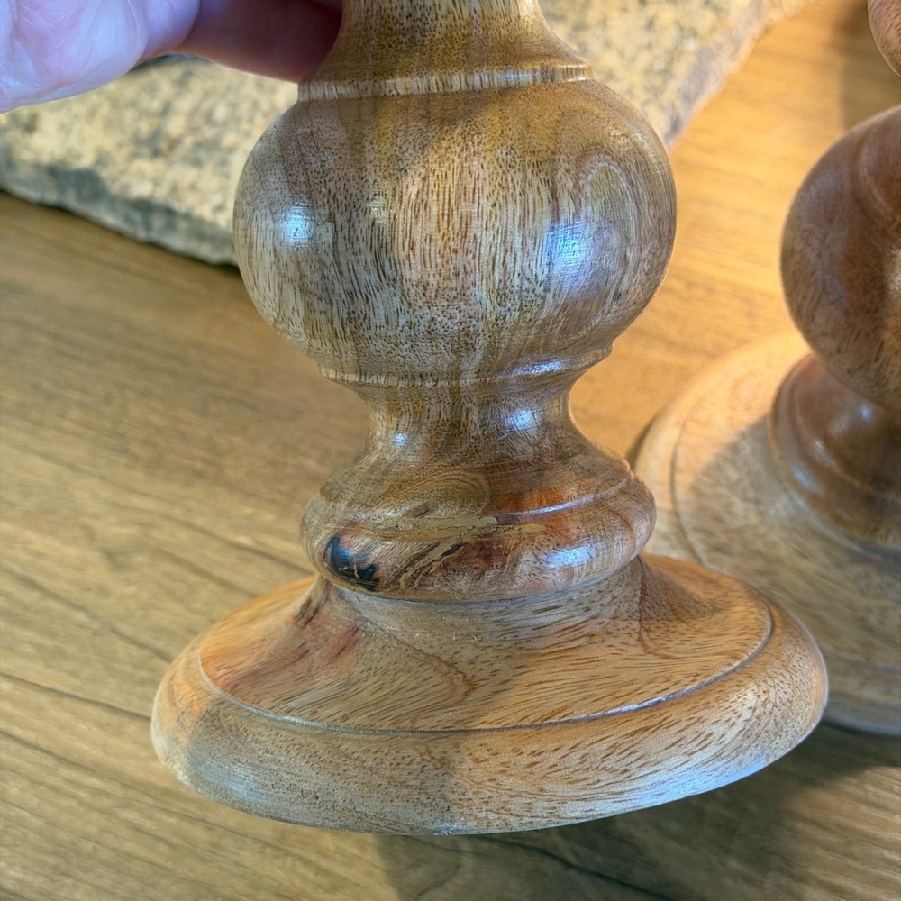 Elegant Wooden Candle Holders - Brown set of 2 - Picture 2 of 6